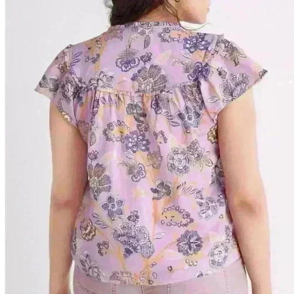 Anthropologie Floral Smocked Ruffle Short Sleeve Blouse XS - Picture 5 of 9